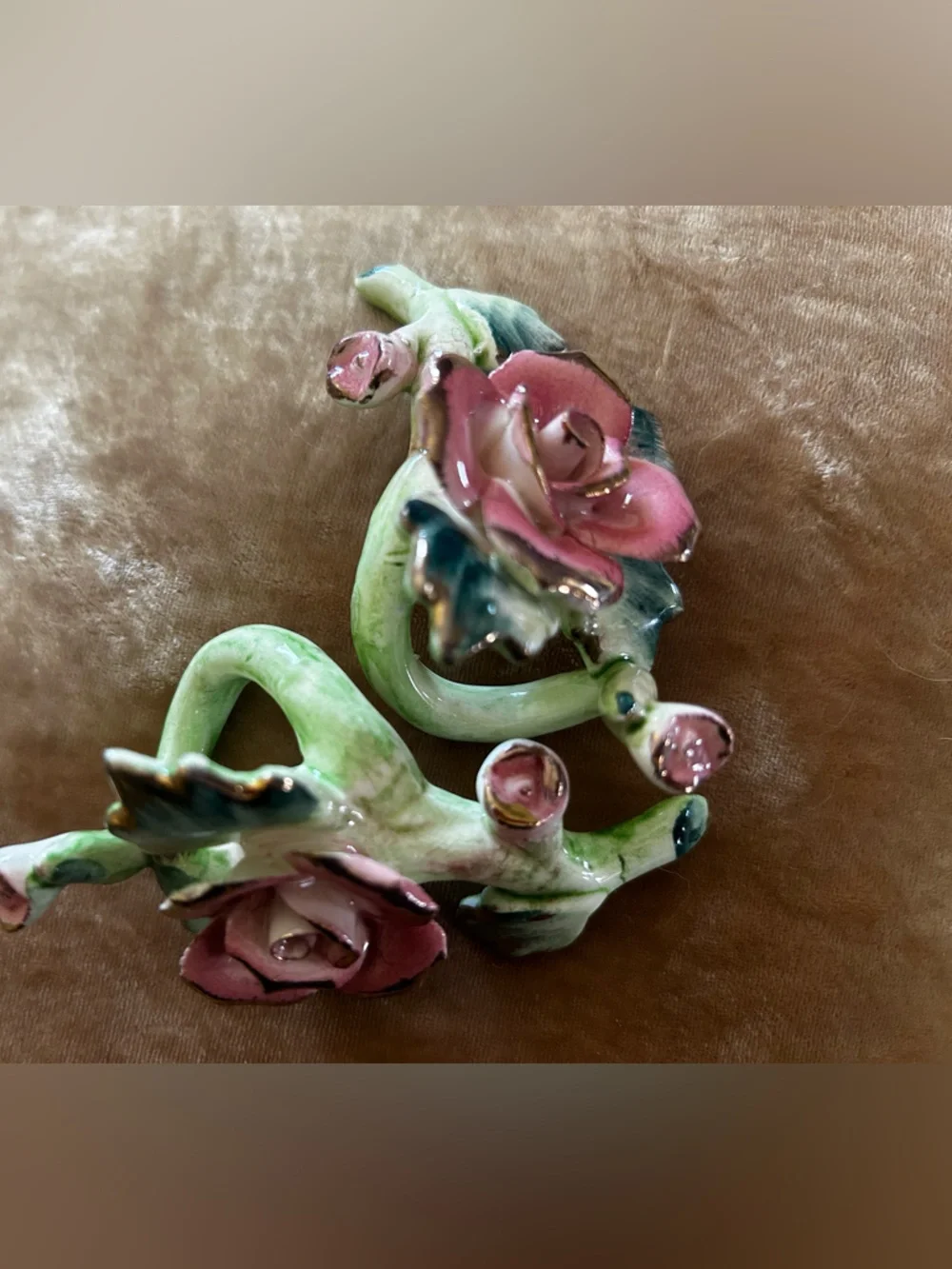 Porcelain Pink Rose Commodore Candle Holders